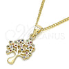 Oro Laminado Pendant Necklace, Gold Filled Style Tree Design, with Multicolor Micro Pave, Polished, Golden Finish, 04.156.0314.1.20 (02 MM Thickness, 20 Inches Length)