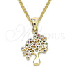Oro Laminado Pendant Necklace, Gold Filled Style Tree Design, with Multicolor Micro Pave, Polished, Golden Finish, 04.156.0314.1.20 (02 MM Thickness, 20 Inches Length)