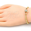Oro Laminado Adjustable Bolo Bracelet, Gold Filled Style Lock and Ball Design, with White Micro Pave, Polished, Golden Finish, 03.341.0085.11 (04 MM Thickness, 11 Inches Length)