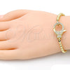 Oro Laminado Adjustable Bolo Bracelet, Gold Filled Style Heart and Ball Design, with White Micro Pave, Polished, Golden Finish, 03.341.0086.11 (04 MM Thickness, 11 Inches Length)