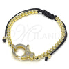 Oro Laminado Adjustable Bolo Bracelet, Gold Filled Style Heart and Ball Design, with White Micro Pave, Polished, Golden Finish, 03.341.0086.11 (04 MM Thickness, 11 Inches Length)