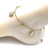 Oro Laminado Charm Anklet , Gold Filled Style Strawberry and Rattle Charm Design, Polished, Golden Finish, 03.318.0024.12 (03 MM Thickness, 12 Inches Length)