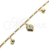 Oro Laminado Charm Anklet , Gold Filled Style Strawberry and Rattle Charm Design, Polished, Golden Finish, 03.318.0024.12 (03 MM Thickness, 12 Inches Length)