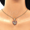 Oro Laminado Fancy Pendant, Gold Filled Style Heart and Butterfly Design, with Garnet and White Crystal, Polished, Golden Finish, 05.253.0095