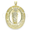 Oro Laminado Religious Pendant, Gold Filled Style San Judas and Evil Eye Design, Polished, Golden Finish, 05.253.0098