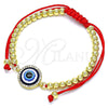 Oro Laminado Adjustable Bolo Bracelet, Gold Filled Style Ball and Evil Eye Design, with White Micro Pave, Polished, Golden Finish, 03.341.0093.11 (04 MM Thickness, 11 Inches Length)