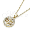 Oro Laminado Pendant Necklace, Gold Filled Style Tree Design, with White Micro Pave, Polished, Golden Finish, 04.342.0023.20 (02 MM Thickness, 20 Inches Length)