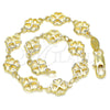 Oro Laminado Fancy Bracelet, Gold Filled Style Four-leaf Clover Design, Polished, Golden Finish, 03.326.0015.07 (08 MM Thickness, 7 Inches Length)
