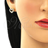 Oro Laminado Stud Earring, Gold Filled Style Heart and Swan Design, with White Micro Pave, Polished, Golden Finish, 02.342.0087