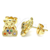 Oro Laminado Stud Earring, Gold Filled Style Teddy Bear Design, with Multicolor Micro Pave, Polished, Golden Finish, 02.210.0403.1