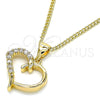 Oro Laminado Pendant Necklace, Gold Filled Style Heart Design, with White Micro Pave, Polished, Golden Finish, 04.342.0027.20 (02 MM Thickness, 20 Inches Length)