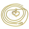 Oro Laminado Pendant Necklace, Gold Filled Style Heart Design, with White Micro Pave, Polished, Golden Finish, 04.342.0027.20 (02 MM Thickness, 20 Inches Length)