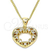Oro Laminado Pendant Necklace, Gold Filled Style Heart Design, with White Micro Pave, Polished, Golden Finish, 04.342.0042.20 (02 MM Thickness, 20 Inches Length)