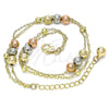 Oro Laminado Charm Anklet , Gold Filled Style Ball and Rattle Charm Design, Polished, Tricolor, 03.331.0052.10 (02 MM Thickness, 10 Inches Length)