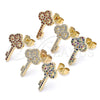 Oro Laminado Stud Earring, Gold Filled Style key Design, with Garnet Micro Pave, Polished, Golden Finish, 02.344.0062.1