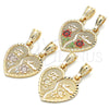 Oro Laminado Fancy Pendant, Gold Filled Style Heart and Flower Design, Polished, Golden Finish, 05.351.0121.2