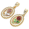 Oro Laminado Fancy Pendant, Gold Filled Style Flower Design, Polished, Tricolor, 05.351.0132.1