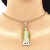 Oro Laminado Religious Pendant, Gold Filled Style Guadalupe Design, Polished, Tricolor, 05.351.0136.1