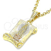 Oro Laminado Religious Pendant, Gold Filled Style Guadalupe Design, Polished, Tricolor, 05.351.0139.1