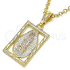 Oro Laminado Religious Pendant, Gold Filled Style Guadalupe Design, Polished, Tricolor, 05.351.0140.1