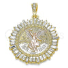 Oro Laminado Religious Pendant, Gold Filled Style Centenario Coin and Angel Design, with White Crystal, Polished, Tricolor, 05.351.0153