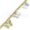 Oro Laminado Charm Bracelet, Gold Filled Style Butterfly Design, Diamond Cutting Finish, Tricolor, 03.351.0101.07 (03 MM Thickness, 7 Inches Length)