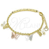 Oro Laminado Charm Bracelet, Gold Filled Style Butterfly Design, Diamond Cutting Finish, Tricolor, 03.351.0101.07 (03 MM Thickness, 7 Inches Length)