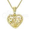 Oro Laminado Pendant Necklace, Gold Filled Style Heart and Flower Design, Polished, Golden Finish, 04.351.0012.2.20 (02 MM Thickness, 20 Inches Length)