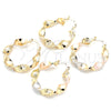 Oro Laminado Medium Hoop, Gold Filled Style Twist and Evil Eye Design, Polished, Golden Finish, 02.170.0342.30