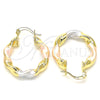 Oro Laminado Small Hoop, Gold Filled Style Twist Design, Polished, Tricolor, 02.170.0018.1.25