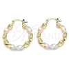 Oro Laminado Small Hoop, Gold Filled Style Twist Design, Polished, Tricolor, 02.170.0167.25