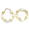 Oro Laminado Medium Hoop, Gold Filled Style Twist and Greek Key Design, Polished, Tricolor, 02.170.0342.1.30