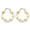 Oro Laminado Medium Hoop, Gold Filled Style Twist and Greek Key Design, Polished, Tricolor, 02.170.0342.1.30