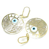 Oro Laminado Dangle Earring, Gold Filled Style Guadalupe and Cross Design, Polished, Golden Finish, 02.351.0101