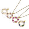 Oro Laminado Pendant Necklace, Gold Filled Style Bow Design, with Garnet Micro Pave, Polished, Golden Finish, 04.156.0325.2.20 (02 MM Thickness, 20 Inches Length)