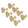 Oro Laminado Stud Earring, Gold Filled Style Heart Design, with Garnet Micro Pave, Polished, Golden Finish, 02.156.0468.2