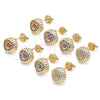 Oro Laminado Stud Earring, Gold Filled Style Heart Design, with Ruby Micro Pave, Polished, Golden Finish, 02.156.0472.1
