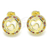 Oro Laminado Stud Earring, Gold Filled Style Heart Design, with Multicolor Micro Pave, Polished, Golden Finish, 02.156.0474.3