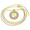 Oro Laminado Pendant Necklace, Gold Filled Style Heart Design, with Ruby Micro Pave, Polished, Golden Finish, 04.156.0334.1.20 (02 MM Thickness, 20 Inches Length)