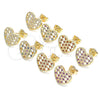 Oro Laminado Stud Earring, Gold Filled Style Heart Design, with White Micro Pave, Polished, Golden Finish, 02.156.0476