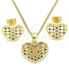 Oro Laminado Earring and Pendant Adult Set, Gold Filled Style Heart Design, with Multicolor Micro Pave, Polished, Golden Finish, 10.156.0274.3