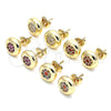 Oro Laminado Stud Earring, Gold Filled Style with Ruby Micro Pave, Polished, Golden Finish, 02.156.0477.1