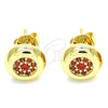Oro Laminado Stud Earring, Gold Filled Style with Garnet Micro Pave, Polished, Golden Finish, 02.156.0477.2