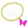 Oro Laminado Fancy Bracelet, Gold Filled Style Expandable Bead and Butterfly Design, with Fuchsia Crystal and White Micro Pave, Polished, Golden Finish, 03.341.0112.2.07 (04 MM Thickness, 7 Inches Length)