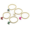 Oro Laminado Fancy Bracelet, Gold Filled Style Expandable Bead and Butterfly Design, with Fuchsia Crystal and White Micro Pave, Polished, Golden Finish, 03.341.0112.2.07 (04 MM Thickness, 7 Inches Length)