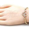 Oro Laminado Adjustable Bolo Bracelet, Gold Filled Style Heart and Ball Design, with White Micro Pave, Polished, Golden Finish, 03.299.0069.11 (04 MM Thickness, 11 Inches Length)