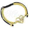 Oro Laminado Adjustable Bolo Bracelet, Gold Filled Style Heart and Ball Design, with White Micro Pave, Polished, Golden Finish, 03.299.0069.11 (04 MM Thickness, 11 Inches Length)