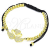Oro Laminado Adjustable Bolo Bracelet, Gold Filled Style Swan and Heart Design, with White Micro Pave, Polished, Golden Finish, 03.299.0072.11 (04 MM Thickness, 11 Inches Length)