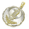 Oro Laminado Religious Pendant, Gold Filled Style Guadalupe and Flower Design, Diamond Cutting Finish, Golden Finish, 05.213.0074