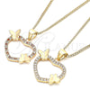 Oro Laminado Pendant Necklace, Gold Filled Style Heart and Butterfly Design, with Garnet and White Micro Pave, Polished, Golden Finish, 04.195.0018.1.20 (02 MM Thickness, 20 Inches Length)
